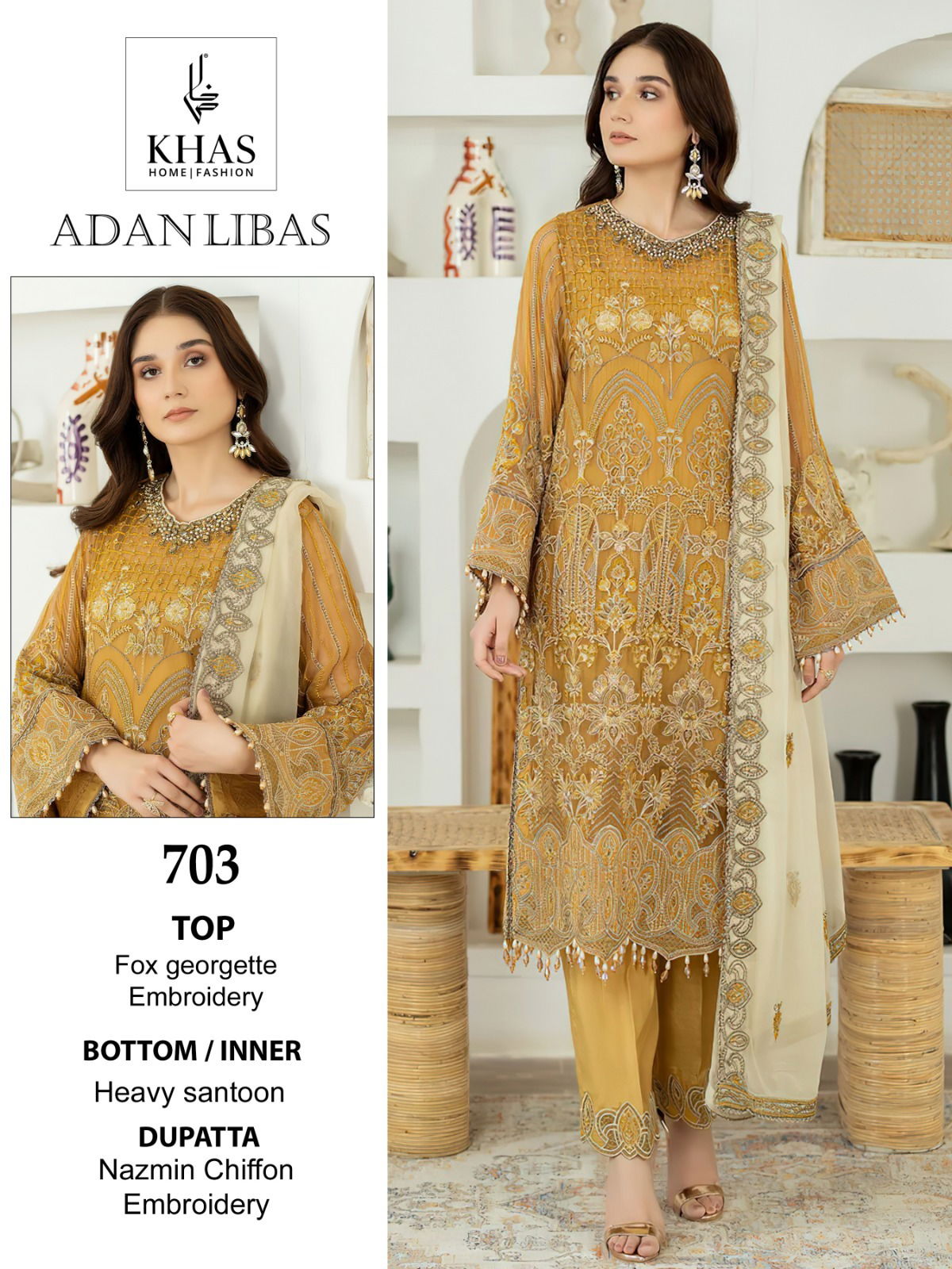 Adan Libas By Khas 702 To 704 Georgette Embroidery Pakistani Suits Wholesale Online